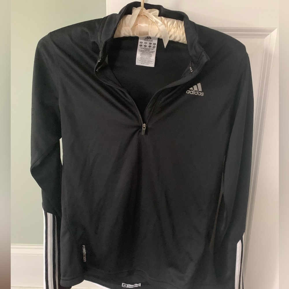 Adidas Clima Cool Black with White Stripes on Sleeve Athletic Top Size S